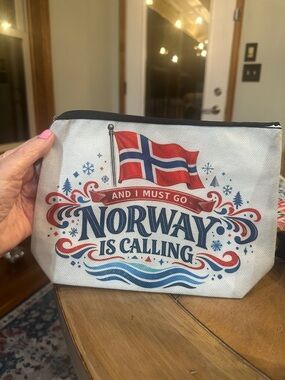 Norway Is Calling Canvas Travel Pouch - Red, Blue, White, brand new